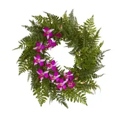 24" Mixed Fern & Dendrobium Orchid Wreath