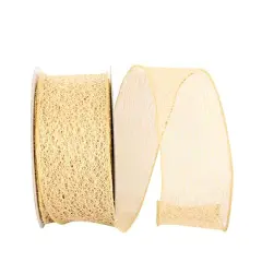 JAM Paper 2.5" x 25yd. Web Natural Wired Ribbon