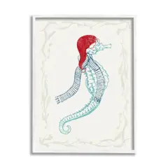 Stupell Industries Coastal Christmas Seahorse Santa Framed Giclee Art White