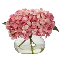 8.5" Pink Blooming Hydrangea In Glass Vase