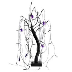 2ft. Pre-Lit Halloween Artificial Black Spooky Spider Willow Tree with 60 Orange & Purple LED Lights