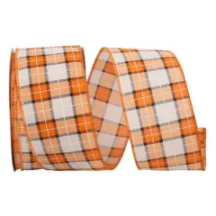 Reliant 2.5" x 20yd. Orange & White Plaid Stitch Wired Ribbon