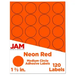 JAM Paper Circle Label Stickers Neon Red