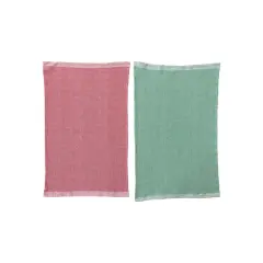 Hello Honey&reg; 30" Pink & Mint Stonewashed Cotton Waffle Weave Tea Towel Set