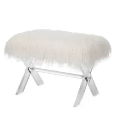 Glitzhome&reg; 25.5" White Faux Fur Acrylic Bench
