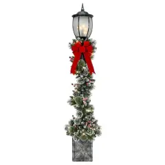 7ft. Pre-Lit Potted Lamp Post with Warm White LED Lights