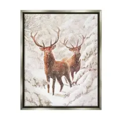 Stupell Industries Elks Snowy Forest Wildlife Black Framed Floater Canvas Wall Art Gray