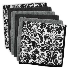 DII&reg; Black Microfiber Damask Dishcloth Set