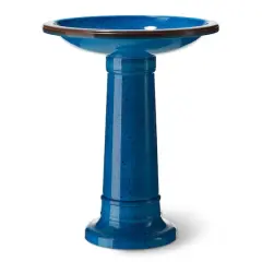 Glitzhome&reg; 21.5" Faux Ceramic Tall Pedestal Birdbath Cobalt Blue