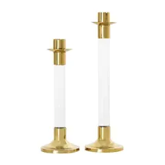 Gold Stainless Steel Candle Holder with Clear Glass Center Set