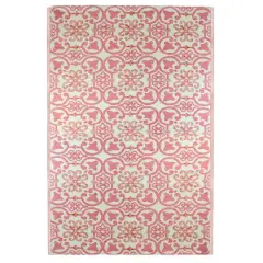 Pink & Cream Floral Design Rectangular Outdoor Area Rug, 4ft. x 6ft.