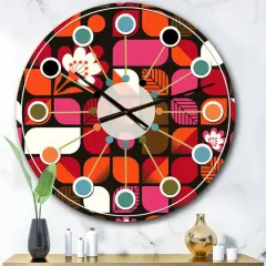 Designart Geometric Retro Flower Design I Mid-Century Modern Wall Clock