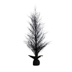 5ft. Pre-Lit LED Halloween Black Twig Artificial Fall Tree in Burlap Planter