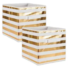 DII&reg; 11" Nonwoven Polyester White & Gold Stripes Storage Cube, 2ct.