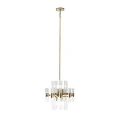 Gold Metal Crystal Embellished 8 Light Chandelier with Link Style Chain 16" x 16" x 52"