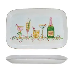 Hello Honey&reg; 15" Stoneware Platter with Holiday Cocktails & Gold Electroplating