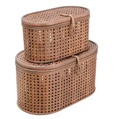 Hello Honey&reg; Modern Decorative Oval Woven Rattan Storage Box Set Dark Brown