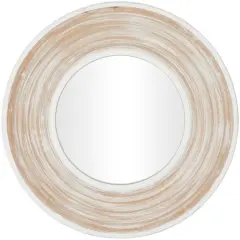 35" Cream Wooden Framed Wall Mirror with White Wash Effect