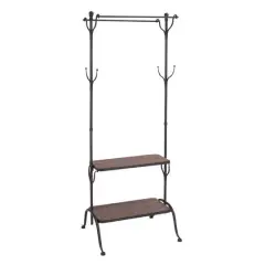 72" Black Metal & Wood Industrial Coat Rack