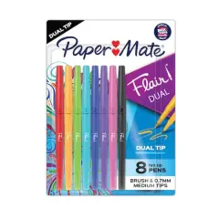 Paper Mate&reg; Flair!&reg; 8 Color Brush & Medium Dual Tip Felt Pens