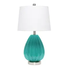 Lalia Home 23" Pleated Table Lamp with White Fabric Shade Teal and White