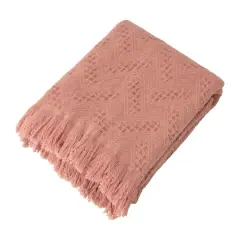 Glitzhome&reg; Coral Pink Grid Cotton Woven Throw