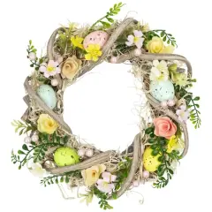 12" Flowers & Speckled Eggs Artificial Easter Wreath