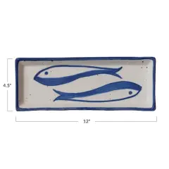 Hello Honey&reg; 12" Blue & White Fish Rectangular Stoneware Bowl