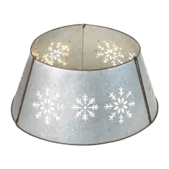 Glitzhome&reg; Silver 26" LED Snowflake Cutout Metal Tree Collar