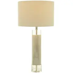 White Marble Slender Stand Table Lamp with Drum Shade 15" x 15" x 29"