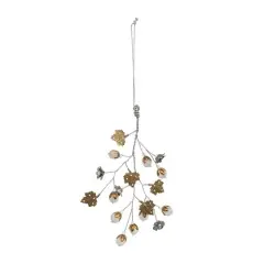 Hello Honey&reg; 7" Brass Metal Beaded Leaves & Flowers Ornament
