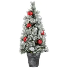 3ft. Pre-Lit Potted Snowy Bristle Pine Artificial Christmas Tree, Warm White LED Lights