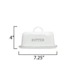 Hello Honey&reg; White Enameled Steel Butter Dish with Black Rim