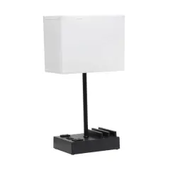 Simple Designs 15.3" Table Lamp with 2 USB Ports & Charging Outlet Black Base/White Shade