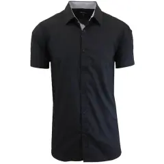 Galaxy by Harvic Slim Fit Short Sleeve Men's Dress Shirt Black