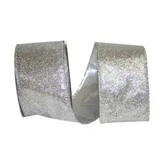 JAM Paper 2.5" x 10yd. Glitter Lam&eacute; Wired Ribbon Silver