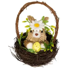 7" Easter Rabbit with Twig Basket Accent
