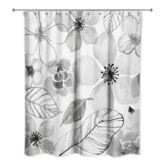 Watercolor Flowers Shower Curtain Gray