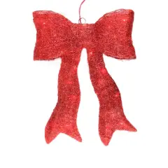 24" Sparkling Red Lighted Bow Christmas Outdoor Decoration