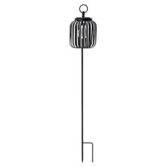 Glitzhome&reg; 33" Black Metal Stripes Solar Powered Outdoor Lantern