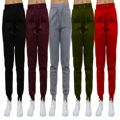 Galaxy by Harvic Women's Relaxed Fit Fleece-Lined Jogger Sweatpants 5 Pack Black/Burgundy/Heather Gray/Olive/Red