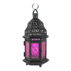 10.25" Mulberry Glass Moroccan Style Hanging Candle Lantern