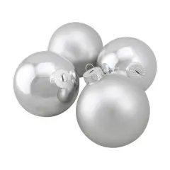 4ct. 4" Shiny and Matte Silver Glass Ball Christmas Ornaments