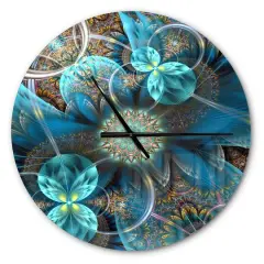 Designart Fractal Blue Flowers Wall Clock