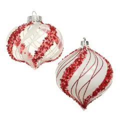 4 Pack 4.7" Red & White Beaded Wavy Stripes Shatterproof Onion Ornaments by Ashland&reg;