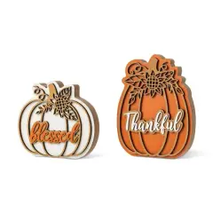 Glitzhome&reg; 8"H Thanksgiving Wooden Pumpkin Table Decor Set
