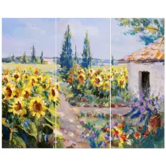 Designart - Sunflower Farm - Floral Painting Print on Wrapped Canvas set
