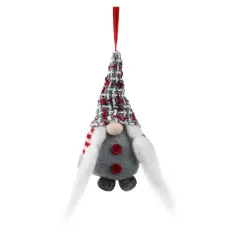 6" Gray & Red Plaid Santa's Helper Gnome Hat Knit Ornament