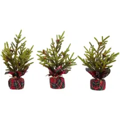 9" Unlit Glittered Pine with Berries Artificial Christmas Tree Set