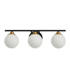 Hello Honey&reg; Robert Stevenson Lighting Lorne Metal & Frosted Glass 3-Light Vanity Matte Black/Brushed Gold